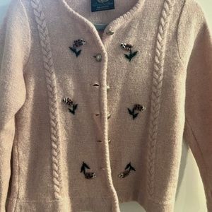 Pure wool Lanamoden pink cardigan with embroidery